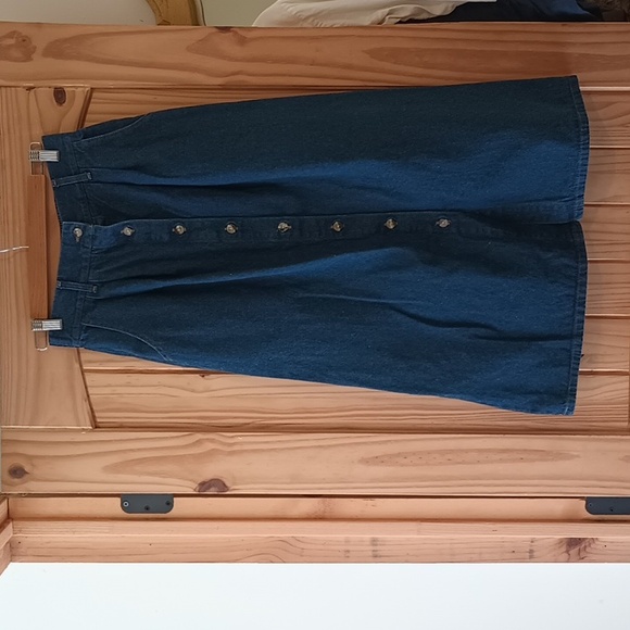 Lands End Button Down Denim Chambray Midi Skirt - Picture 1 of 6